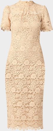 Shoshanna Vivienne Scalloped Floral Lace Midi Dress