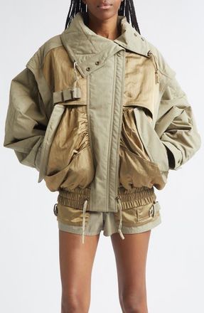 Balmain Oversize Batwing Sleeve Cotton Twill & Nylon Jacket in 7Gs Pale Green at Nordstrom, Size 10 Us