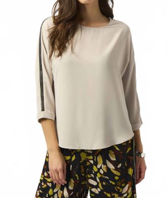 Joseph Ribkoff Embellished 3/4 Sleeves Lightweight Twill Top In Moonstone