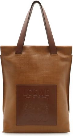 Loewe Linen Brown Leather Shoulder Bag Tote Bag (Pre-Owned)