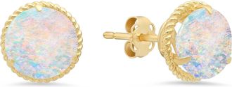 MAX + STONE 14k Yellow Gold Roped Halo Round-Cut Gemstone Stud Earrings (8mm)