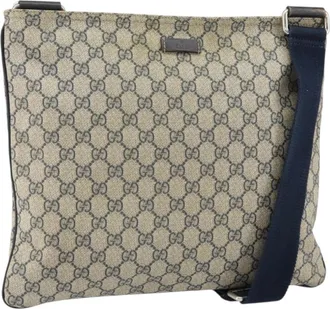 Gucci Zip Top Messenger Gg Coated Canvas Navy Pvc Handbag (Pre-Owned)