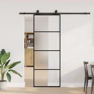 vidaXL Vidaxl - Puerta Corredera Con Juego Herrajes Negro 76x205 Cm Esg Vidrio