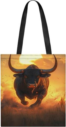 Generic Angry Running Bull Sunset Womens Tote Casual Shopping Bag Lightweight Shoulder Bags Hobos Handbag for Work Travel Daily 35x40cm