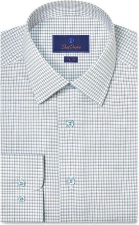 David Donahue Trim Fit Check Cotton Dobby Dress Shirt in White/Chocolate at Nordstrom, Size 18.5 - 36