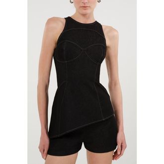 Nocturne Halter Neck Denim Bustier Top in Black at Nordstrom, Size X-Small