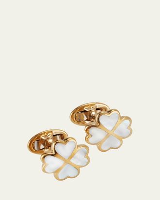 Jan Leslie Mens 18K Gold Vermeil Mother-Of-Pearl Four Leaf Clover Cufflinks