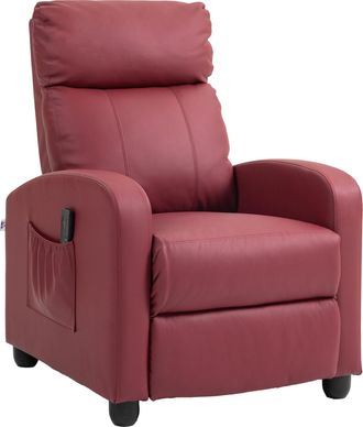 OEM Sill&oacute;n De Masaje Reclinable Con Mando A Distancia Bolsillo Lateral Y Temporizador Tapizado En Pu 68x88x98cm Rojo Burdeos