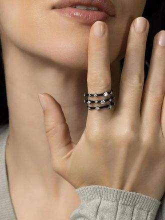 Mattia Cielo Anello a tripla fascia con diamanti - Nero