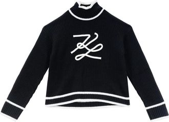 Karl Lagerfeld Soutache Autograph Knit - Dames - Coltruien - Zwart - S - Wol - Truien & Vesten