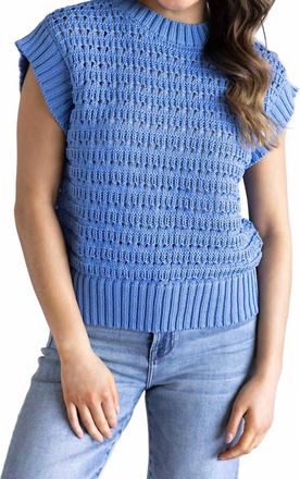 Elan Open Knit Cap Sleeve Sweater In Light Blue