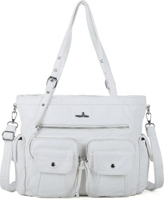 Angel Kiss Womens Handbag, Shoulder Bag, Multifunctional Shoulder Bag, Washed Hobo Bags Made of Soft Leather, White, M