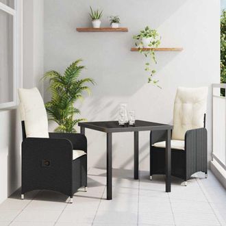 vidaXL Conjunto De Comedor De Jard&iacute;n Con Coj&iacute;n 3 Pcs Negro Polirat&aacute;n Vidaxl