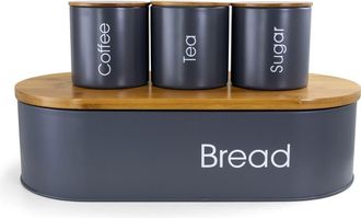 MegaChef Wood Kitchen Countertop 4 Piece Metal Bread Basket and Canister Set with Lids in Gray at Nordstrom