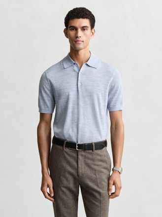 GANT Mens Light Blue Melange Extrafine Merino Wool Polo Shirt - Size X-Large