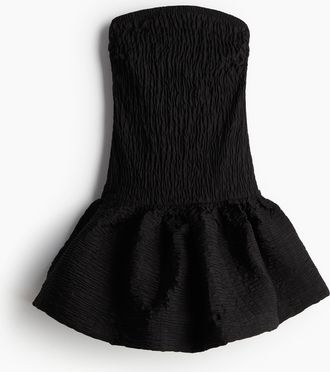 H&M Gesmoktes Bandeau-Kleid - Schwarz