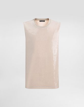 Dolce & Gabbana Sequin Tank Top - Man T-shirts And Polos Beige Sequins 46