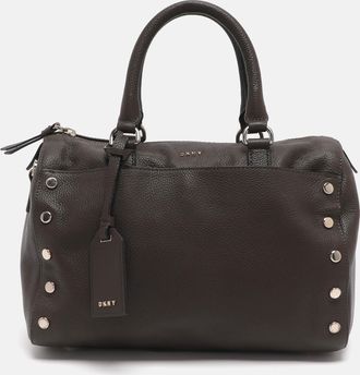 DKNY Dkny Studded Grey Leather Boston Bag