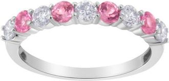 House of Brilliance 10K Gold 1/2 cttw Diamond and 3MM Created Gemstone Band Ring in Pink Sapphire at Nordstrom, Size 7