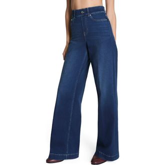 Spanx SPANXshape Pull-On Wide Leg Jeans 2.0 in Pacific Wash at Nordstrom, Size Medium P