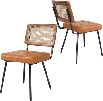 Urban Meuble Conjunto de 2 sillas vintage en rat&aacute;n pe y polipiel marr&oacute;n
