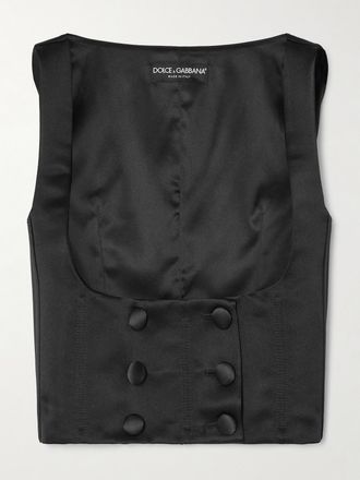 Dolce & Gabbana Gilet Doppiopetto In Raso Di Seta Duchesse - Nero