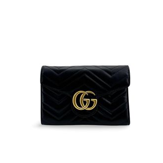 Gucci Gg Marmont Flap Matelasse Leather Black Leather Handbag (Pre-Owned)