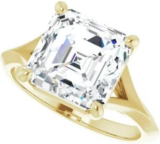 Pompeii3 4Ct Moissanite Asscher Cut Engagement Solitaire Ring 14k White or Yellow Gold