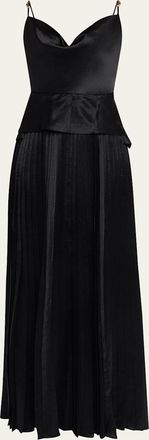 Jason Wu Cowl-Neck Pleated Satin Peplum Gown