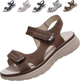 Generic Orthopedic Womens Sandals for Pain Relief - ErgoLiva, Orthopedic Sandals Women, Elegant Flat Shoes with Velcro Closure (Brown, Adult, Women, 5.5, Nume