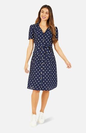 Yumi Retro Shirt Polka Dot Dress in Navy at Nordstrom, Size 12