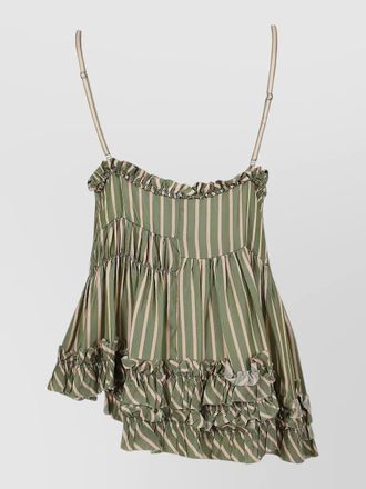 Dries Van Noten striped spaghetti strap shirt asymmetric hem ruffles