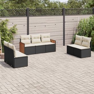 vidaXL Vidaxl - Set De Comedor De Jard&iacute;n 7 Pzas Y Cojines Rat&aacute;n Sint&eacute;tico Negro