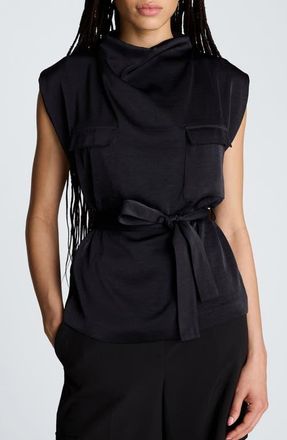 Kenneth Cole Cowl Neck Hammered Satin Top in Black at Nordstrom, Size X-Small