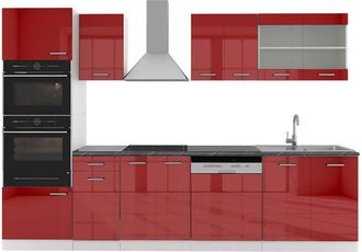 Vicco Mueble De Cocina R-line, Burdeos Brillo Intenso/blanco, 300 Cm Con Armario Alto, Et Antracita