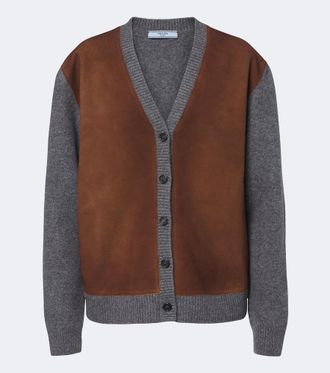 Prada Cardigan in lana vergine con suede