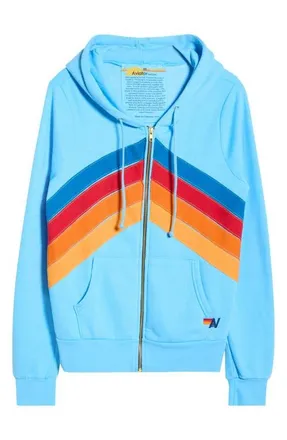 Aviator Nation Mountain Stitch Chevron Zip Hoodie in Sky at Nordstrom, Size X-Large