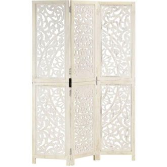 vidaXL Divisorio 3 Pannelli Intagliato Bianco 120x165cm Mango Massello Vidaxl