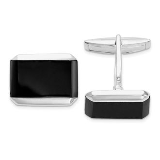 Diamond2Deal Sterling Silver Rhodium-plated Rectangle Onyx Cuff Links
