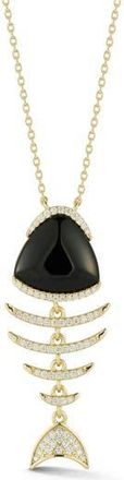Glaze Jewelry Black Agate & Cubic Zirconia Fish Pendant Necklace in Gold at Nordstrom Rack