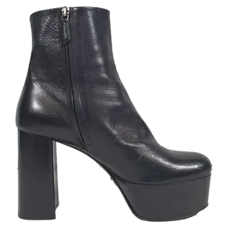 Prada Platform Ankle Boots in Black Leather