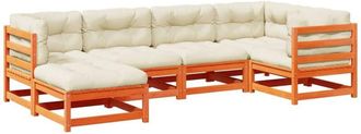 vidaXL Set De Sof&aacute;s Jard&iacute;n 6 Pzas Con Cojines Madera Pino Marr&oacute;n Cera Vidaxl