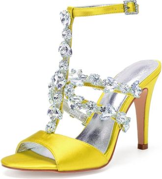 Generic Wedding Bridal Shoes Womens High Heeled Sandals Bridal Open Toe Stiletto Heels Chic Sexy Pumps for Wedding Party 10.5Cm,Yellow,7 UK