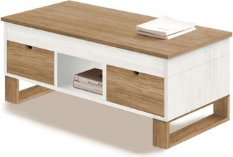HOGAR 24 Mesa centro sena elevable, madera maciza blanco y encerado 100x50x47cm