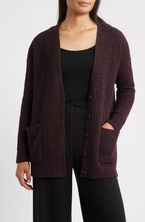 Eileen Fisher Ribbed Boyfriend Cardigan in Cassis at Nordstrom Rack, Size Large