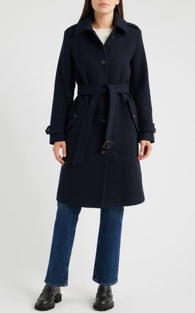 Bernardo Long Belted Coat in Navy at Nordstrom, Size Xx-Large