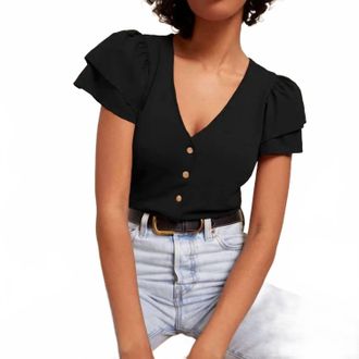 Nation Ltd Maria V-Neck Top In Black