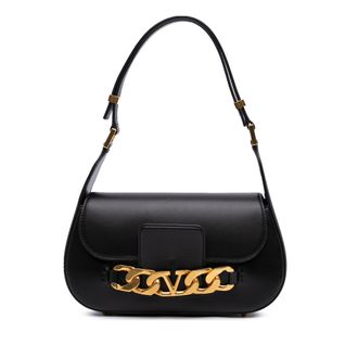 Valentino Pre-owned Womens Chain Accent Shoulder Bag - Black Leather - One Size