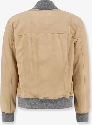 Brunello Cucinelli Mens Jacket Padded Suede Beige Leather