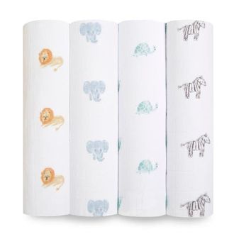 Aden + Anais Assorted 4-Pack Organic Cotton Muslin Swaddling Cloths in Animal Kingdom at Nordstrom